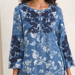 Chico's Navy and Light Blue Floral Blouse